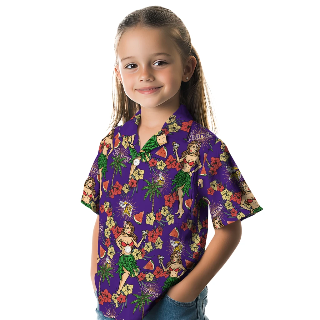 Minnesota Vikings Hawaiian Shirt - Hawaiian Girls Design minnesota vikings hawaiian girls design purple hawaiian shirts premium grade
