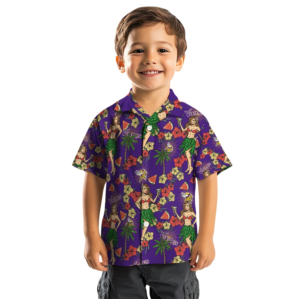 Minnesota Vikings Hawaiian Shirt - Hawaiian Girls Design minnesota vikings hawaiian girls design purple hawaiian shirts top rated