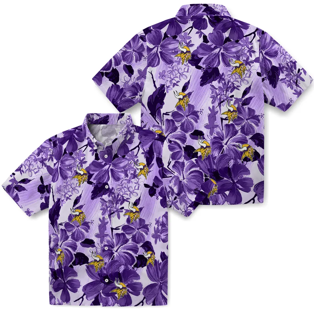 Minnesota Vikings Hawaiian Shirt - Hibiscus Arrangement minnesota vikings hibiscus arrangement purple hawaiian shirts high quality