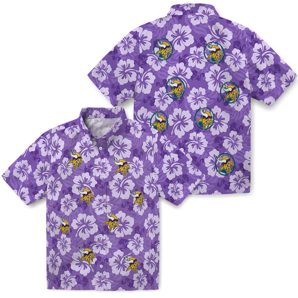 Minnesota Vikings Hawaiian Shirt - Hibiscus Cluster minnesota vikings hibiscus cluster purple hawaiian shirts high quality