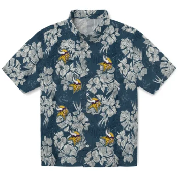 minnesota vikings hibiscus flowers navy blue hawaiian shirts best selling
