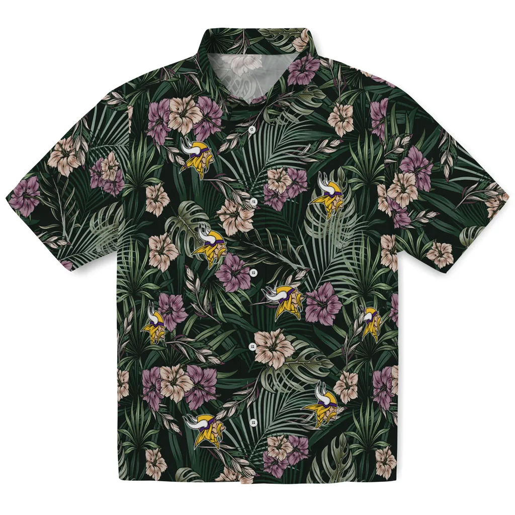 Minnesota Vikings Hawaiian Shirt - Hibiscus Leaves Pattern minnesota vikings hibiscus leaves pattern green hawaiian shirts best selling