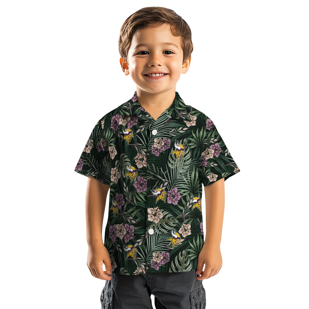 Minnesota Vikings Hawaiian Shirt - Hibiscus Leaves Pattern minnesota vikings hibiscus leaves pattern green hawaiian shirts top rated
