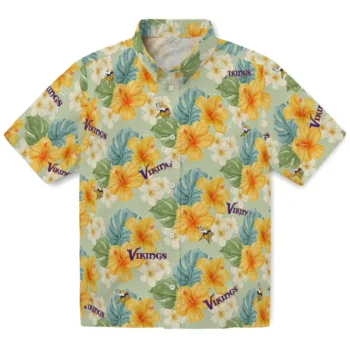 minnesota vikings hibiscus mood pale lime yellow hawaiian shirts best selling