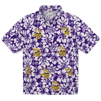 minnesota vikings hibiscus motif purple white hawaiian shirts best selling