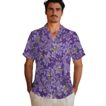 minnesota vikings hibiscus oasis purple hawaiian shirts fashion forward