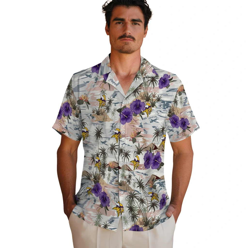 Minnesota Vikings Hawaiian Shirt - Hibiscus Seaside minnesota vikings hibiscus seaside white hawaiian shirts fashion forward