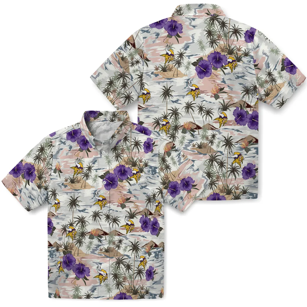 Minnesota Vikings Hawaiian Shirt - Hibiscus Seaside minnesota vikings hibiscus seaside white hawaiian shirts high quality