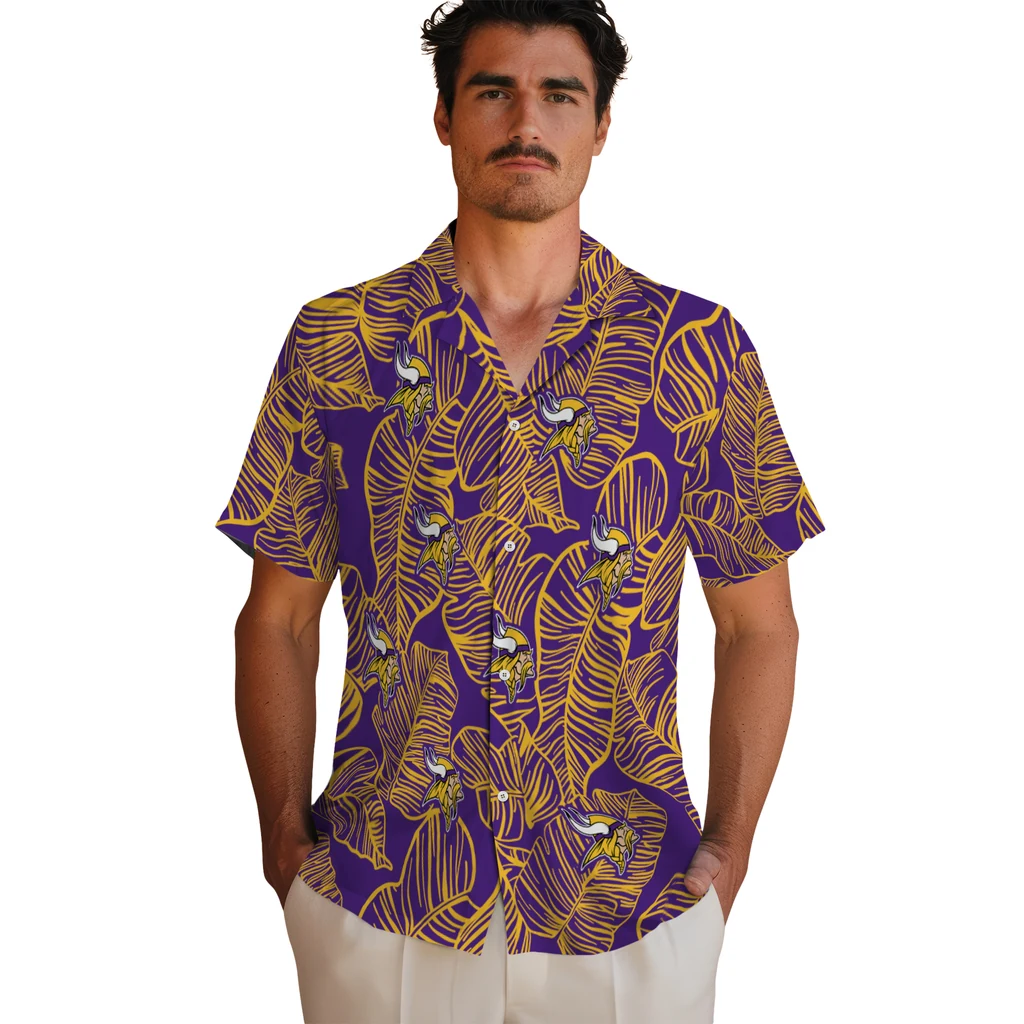 Minnesota Vikings Hawaiian Shirt - Leaf Outline minnesota vikings leaf outline purple hawaiian shirts fashion forward