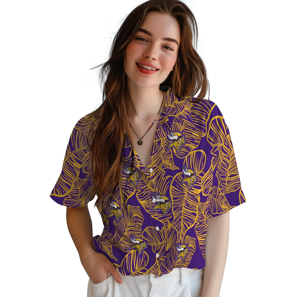 Minnesota Vikings Hawaiian Shirt - Leaf Outline minnesota vikings leaf outline purple hawaiian shirts latest model