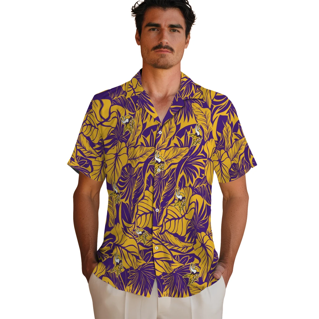 Minnesota Vikings Hawaiian Shirt - Monstera Layer minnesota vikings monstera layer purple hawaiian shirts fashion forward