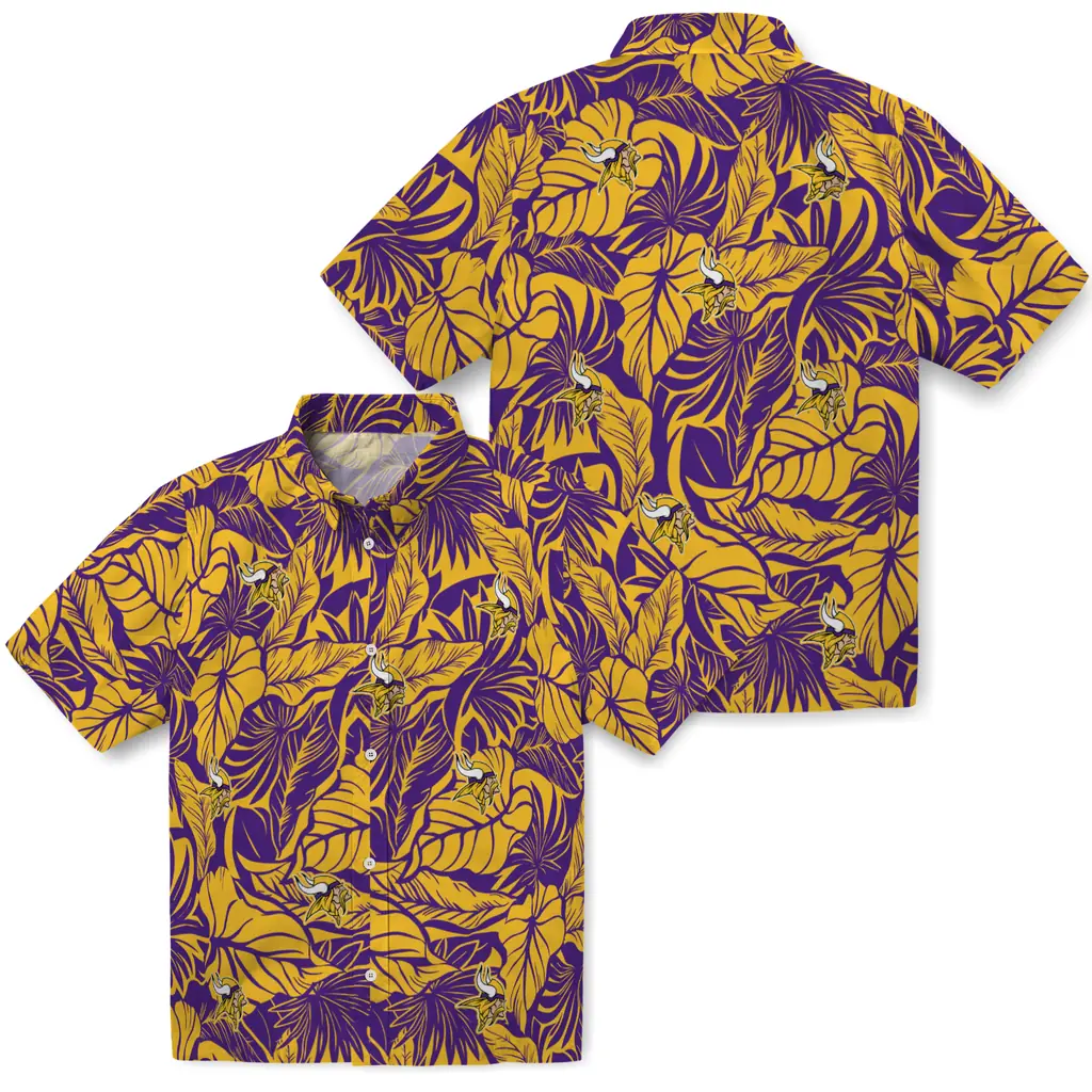 Minnesota Vikings Hawaiian Shirt - Monstera Layer minnesota vikings monstera layer purple hawaiian shirts high quality