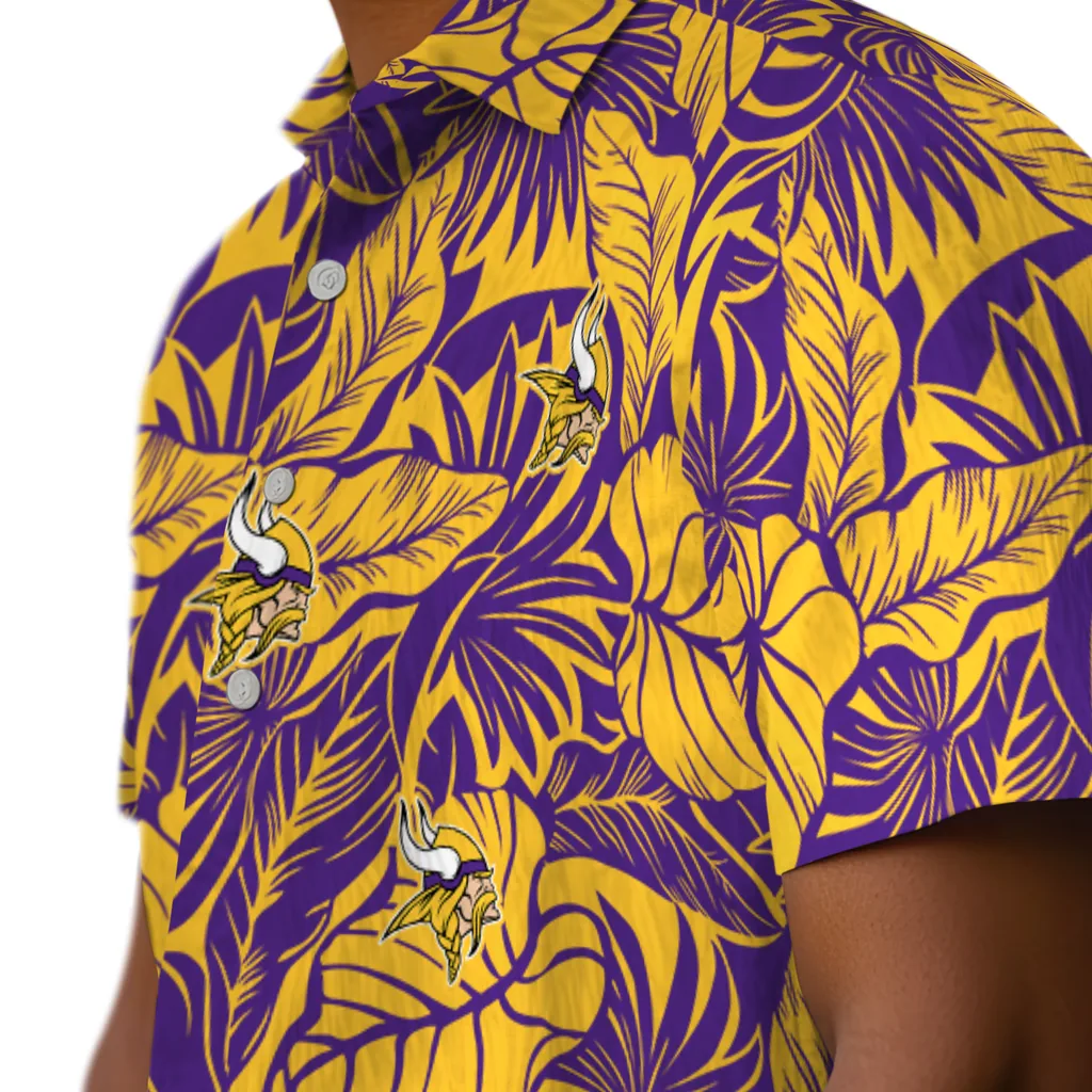 Minnesota Vikings Hawaiian Shirt - Monstera Layer minnesota vikings monstera layer purple hawaiian shirts trendy