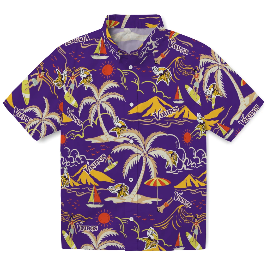 Minnesota Vikings Hawaiian Shirt - Palm Tree Island minnesota vikings palm tree island purple hawaiian shirts best selling