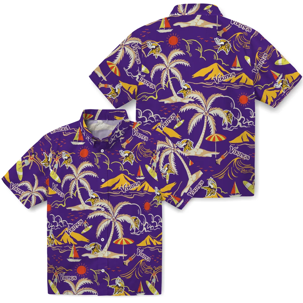 Minnesota Vikings Hawaiian Shirt - Palm Tree Island minnesota vikings palm tree island purple hawaiian shirts high quality
