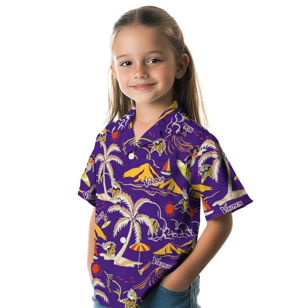 Minnesota Vikings Hawaiian Shirt - Palm Tree Island minnesota vikings palm tree island purple hawaiian shirts premium grade