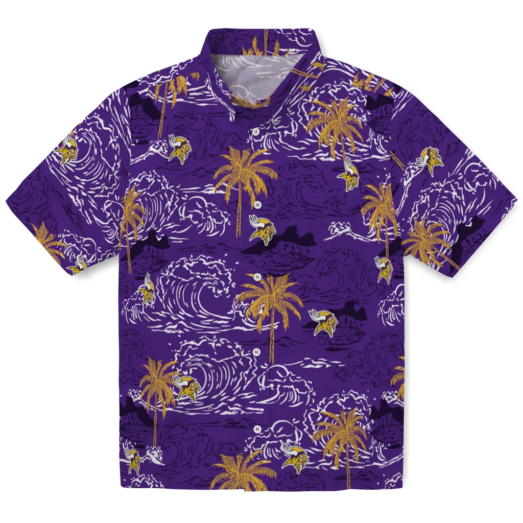 Minnesota Vikings Hawaiian Shirt - Wave Palm minnesota vikings wave palm purple hawaiian shirts best selling