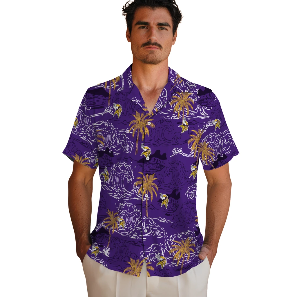 Minnesota Vikings Hawaiian Shirt - Wave Palm minnesota vikings wave palm purple hawaiian shirts fashion forward