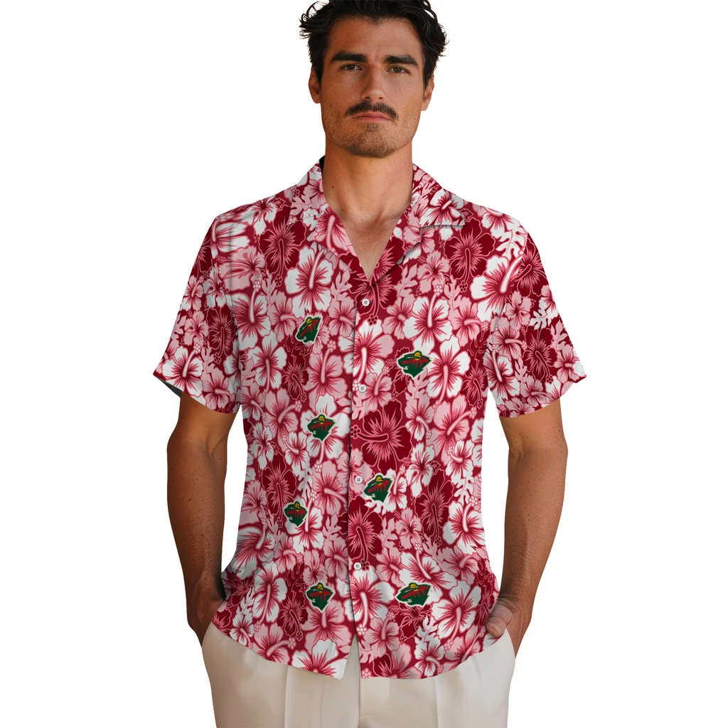 Minnesota Wild Hawaiian Shirt - Hibiscus Blooms minnesota wild hibiscus blooms red hawaiian shirts fashion forward