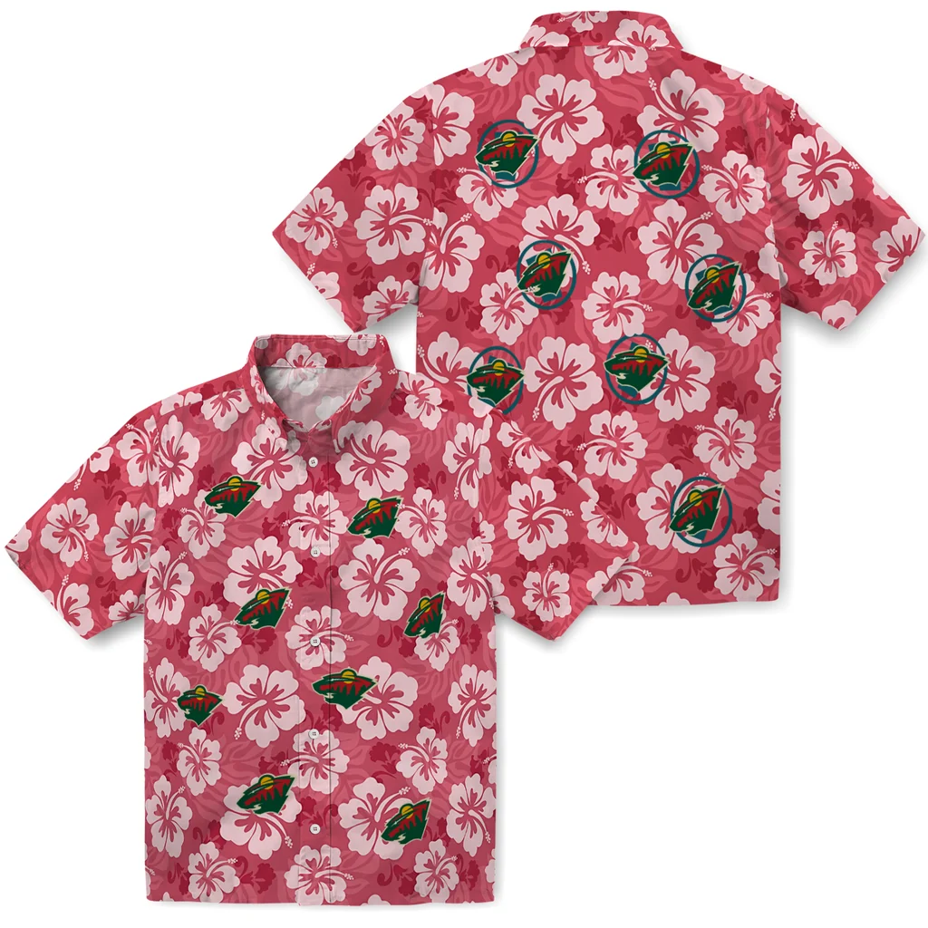 Minnesota Wild Hawaiian Shirt - Hibiscus Cluster minnesota wild hibiscus cluster red hawaiian shirts high quality