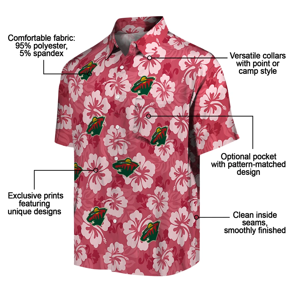 Minnesota Wild Hawaiian Shirt - Hibiscus Cluster minnesota wild hibiscus cluster red hawaiian shirts new arrival