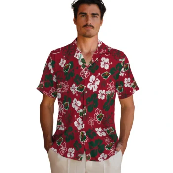 minnesota wild hibiscus bloom red hawaiian shirts fashion forward