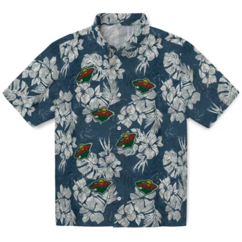 minnesota wild hibiscus flowers navy blue hawaiian shirts best selling