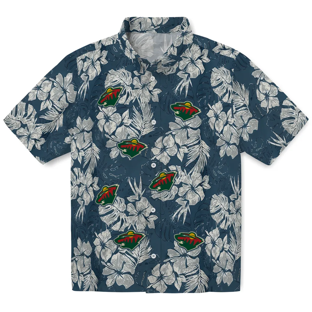 Minnesota Wild Hawaiian Shirt - Hibiscus Flowers minnesota wild hibiscus flowers navy blue hawaiian shirts best selling