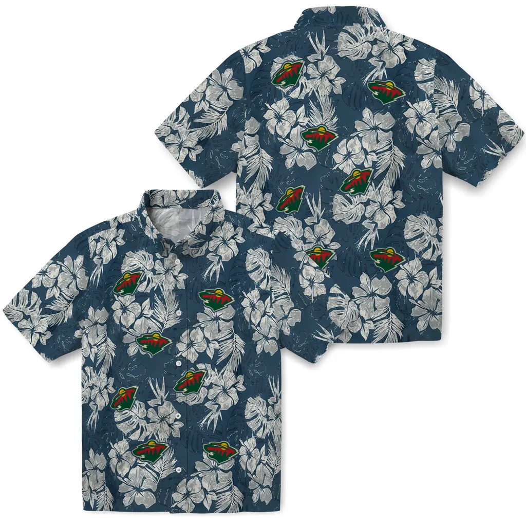 Minnesota Wild Hawaiian Shirt - Hibiscus Flowers minnesota wild hibiscus flowers navy blue hawaiian shirts high quality