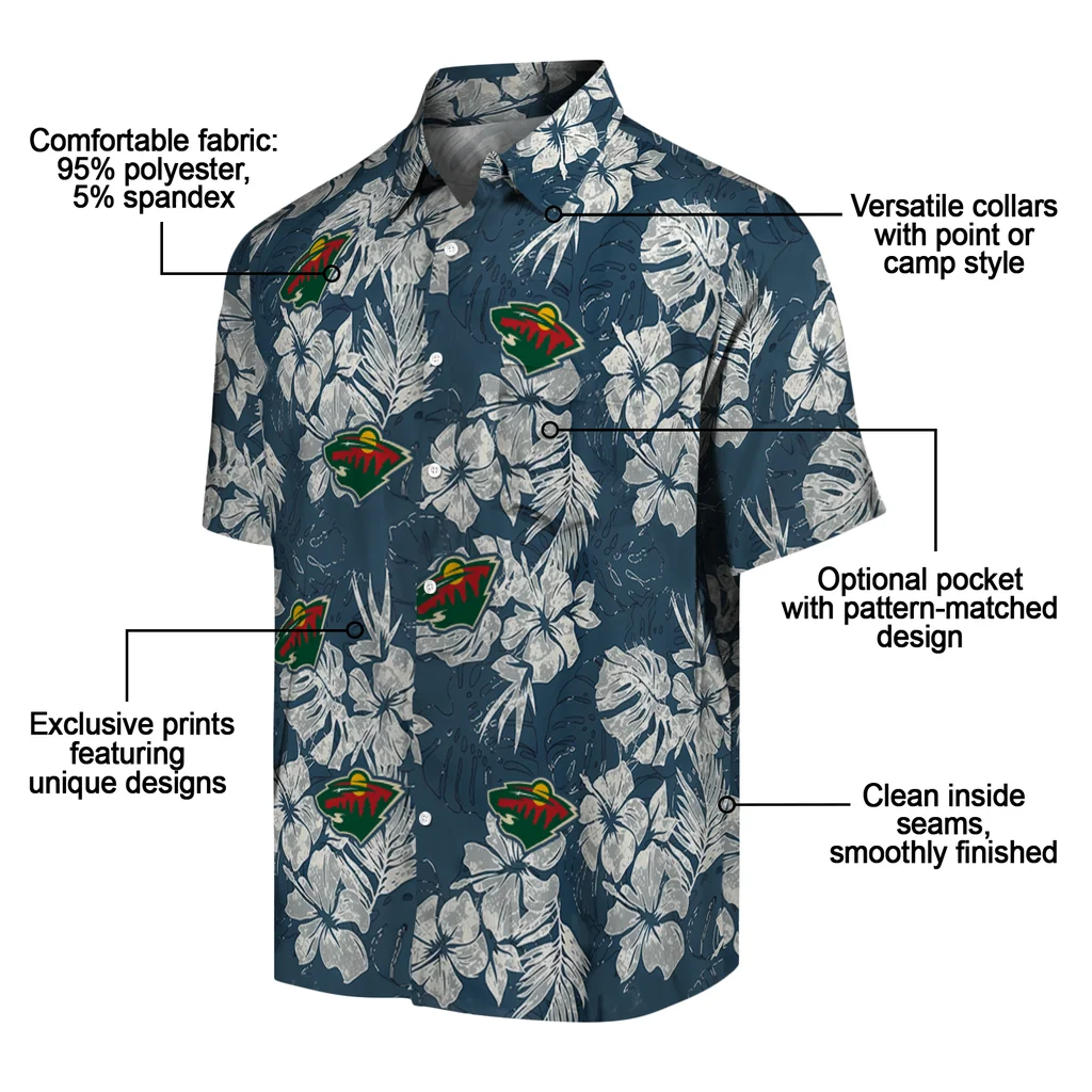 Minnesota Wild Hawaiian Shirt - Hibiscus Flowers minnesota wild hibiscus flowers navy blue hawaiian shirts new arrival