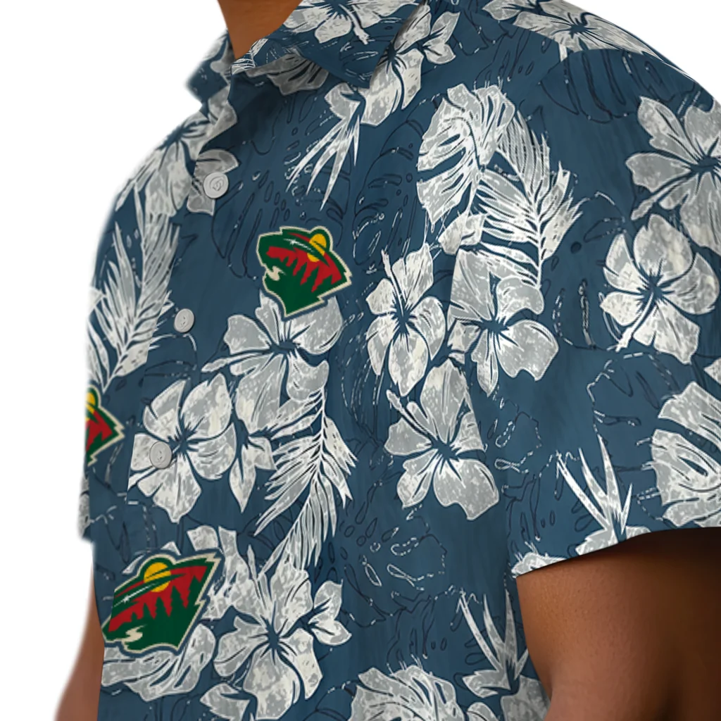Minnesota Wild Hawaiian Shirt - Hibiscus Flowers minnesota wild hibiscus flowers navy blue hawaiian shirts trendy