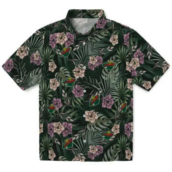minnesota wild hibiscus leaves pattern green hawaiian shirts best selling