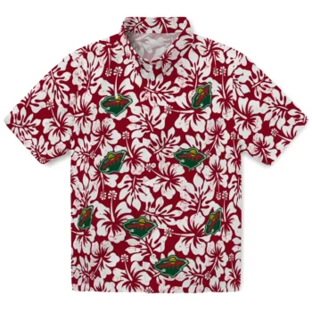 minnesota wild hibiscus motif red white hawaiian shirts best selling
