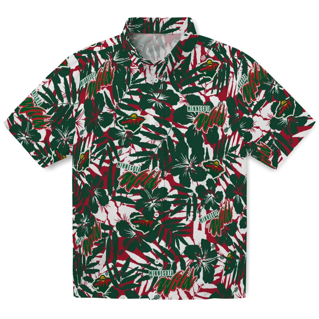 Minnesota Wild Hawaiian Shirt - Hibiscus Overlay minnesota wild hibiscus overlay hawaiian shirts best selling
