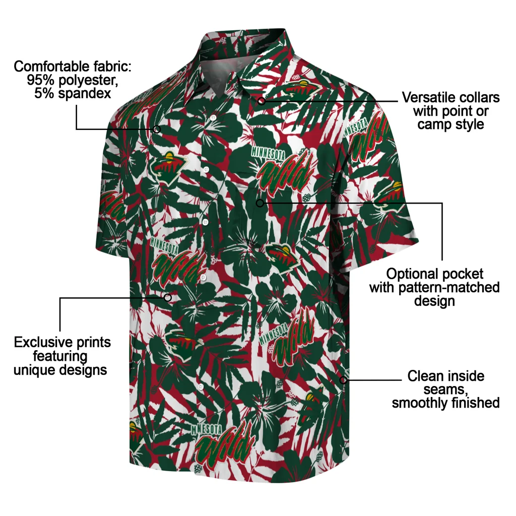Minnesota Wild Hawaiian Shirt - Hibiscus Overlay minnesota wild hibiscus overlay hawaiian shirts new arrival