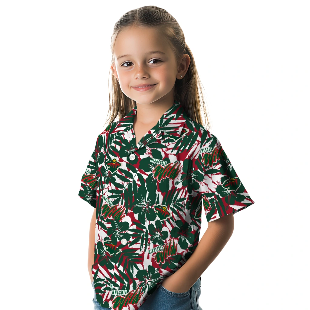 Minnesota Wild Hawaiian Shirt - Hibiscus Overlay minnesota wild hibiscus overlay hawaiian shirts premium grade
