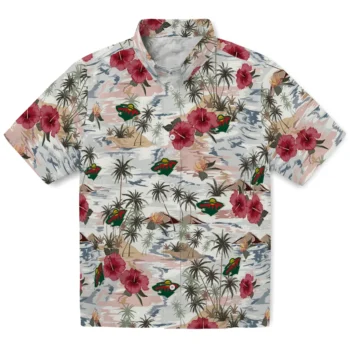 minnesota wild hibiscus seaside white hawaiian shirts best selling