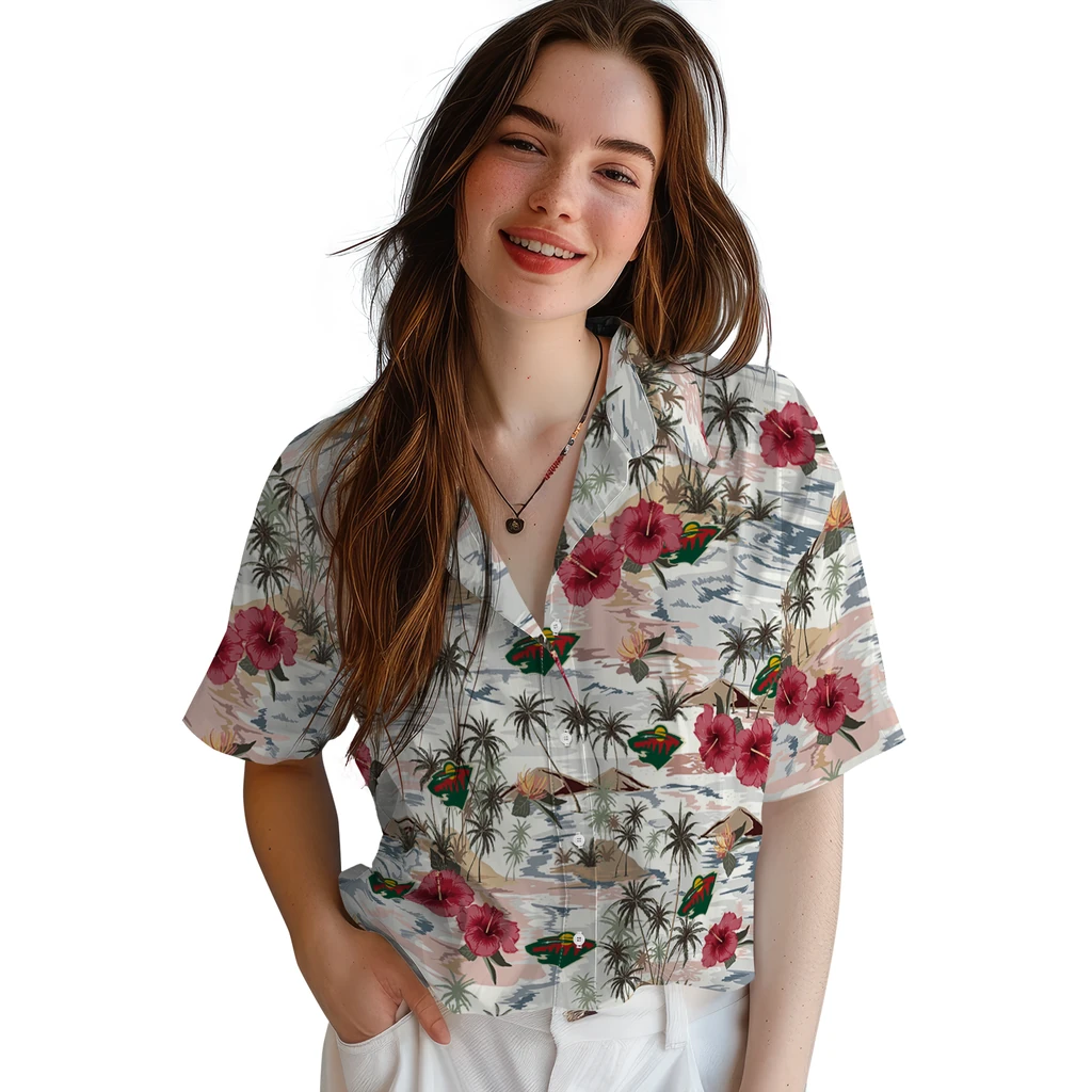 Minnesota Wild Hawaiian Shirt - Hibiscus Seaside minnesota wild hibiscus seaside white hawaiian shirts latest model