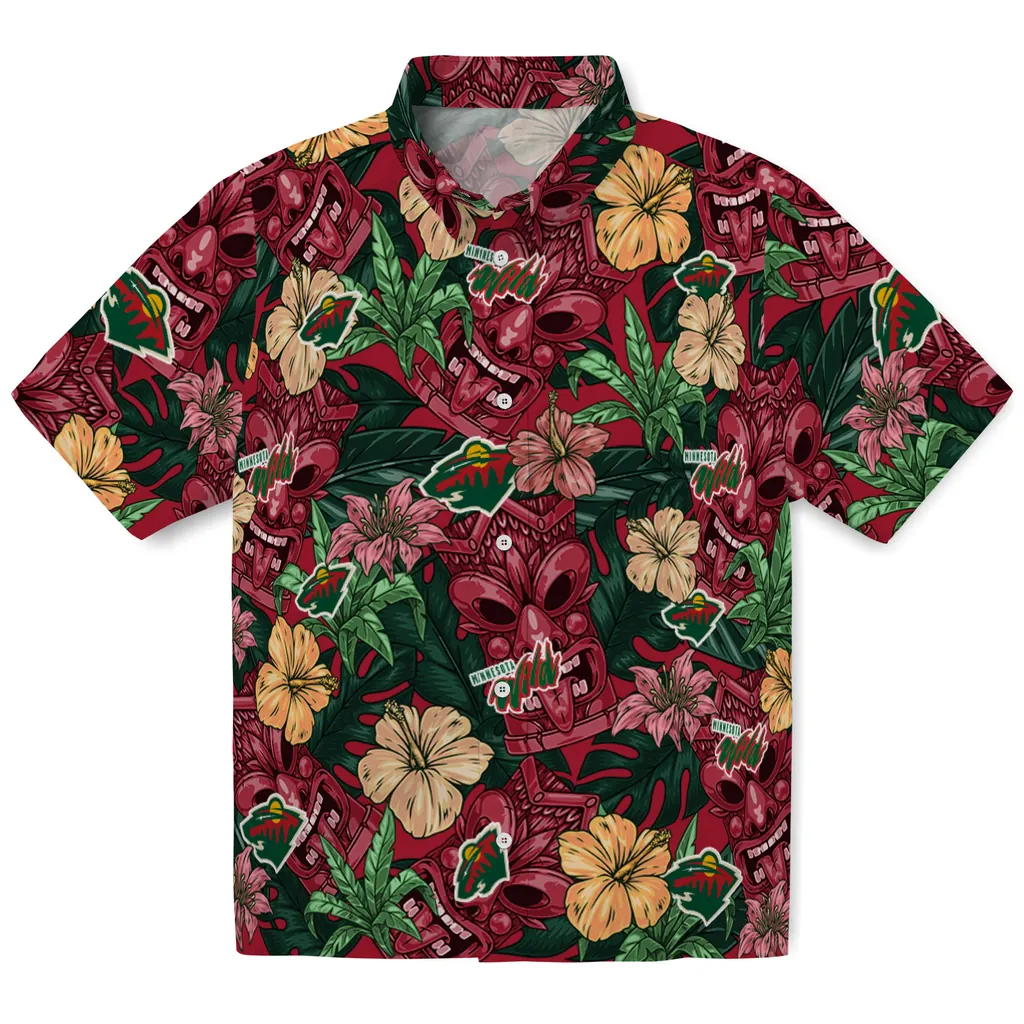 Minnesota Wild Hawaiian Shirt - Hibiscus Tiki Jungle minnesota wild tiki jungle red hawaiian shirts best selling