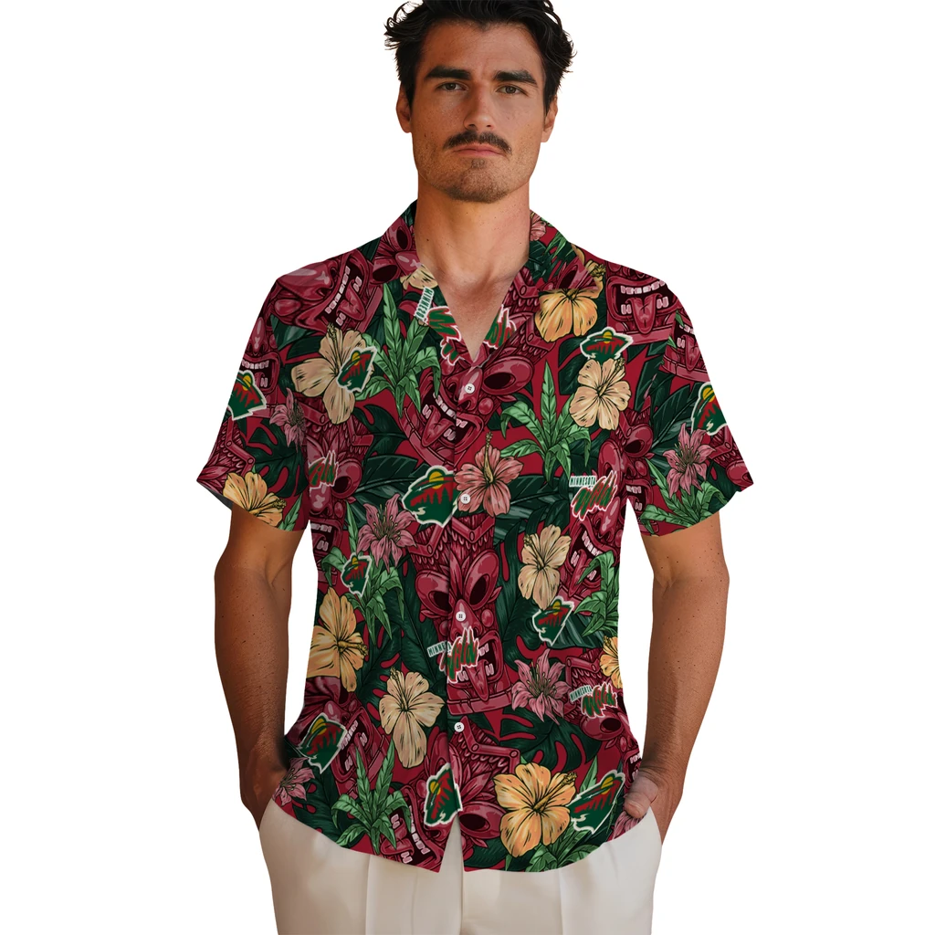 Minnesota Wild Hawaiian Shirt - Hibiscus Tiki Jungle minnesota wild tiki jungle red hawaiian shirts fashion forward