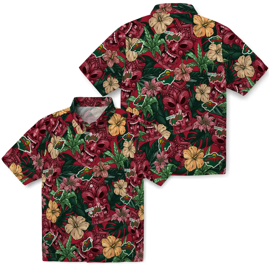 Minnesota Wild Hawaiian Shirt - Hibiscus Tiki Jungle minnesota wild tiki jungle red hawaiian shirts high quality