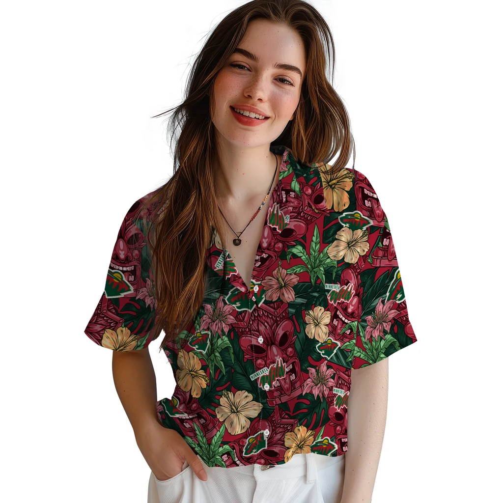 Minnesota Wild Hawaiian Shirt - Hibiscus Tiki Jungle minnesota wild tiki jungle red hawaiian shirts latest model