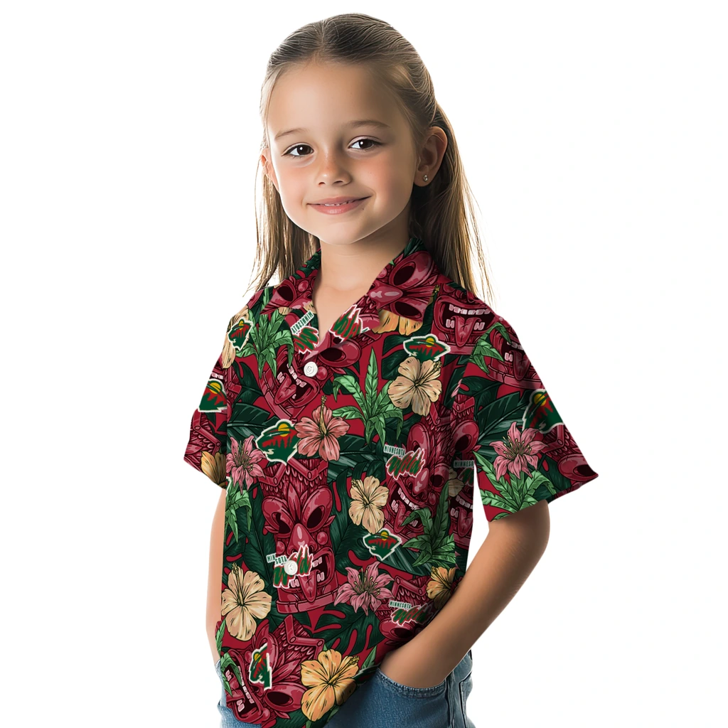 Minnesota Wild Hawaiian Shirt - Hibiscus Tiki Jungle minnesota wild tiki jungle red hawaiian shirts premium grade