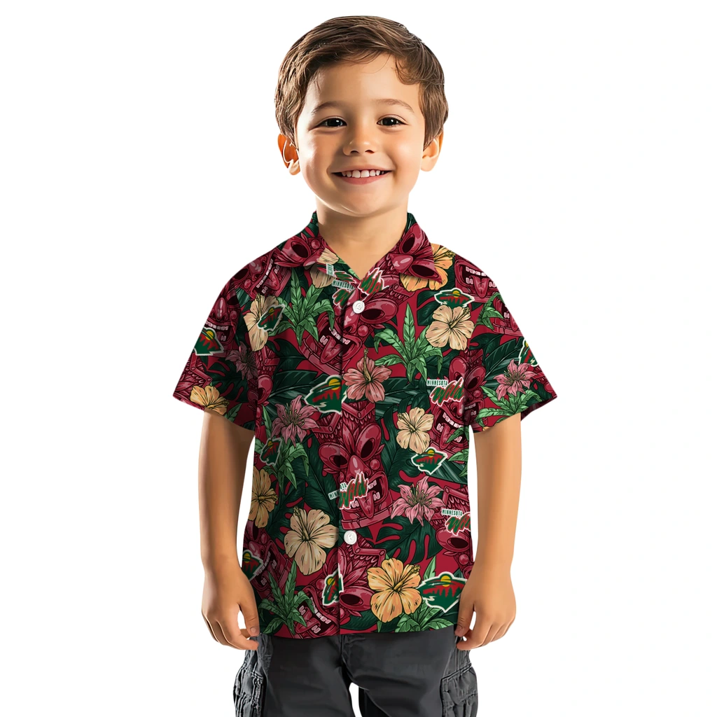 Minnesota Wild Hawaiian Shirt - Hibiscus Tiki Jungle minnesota wild tiki jungle red hawaiian shirts top rated