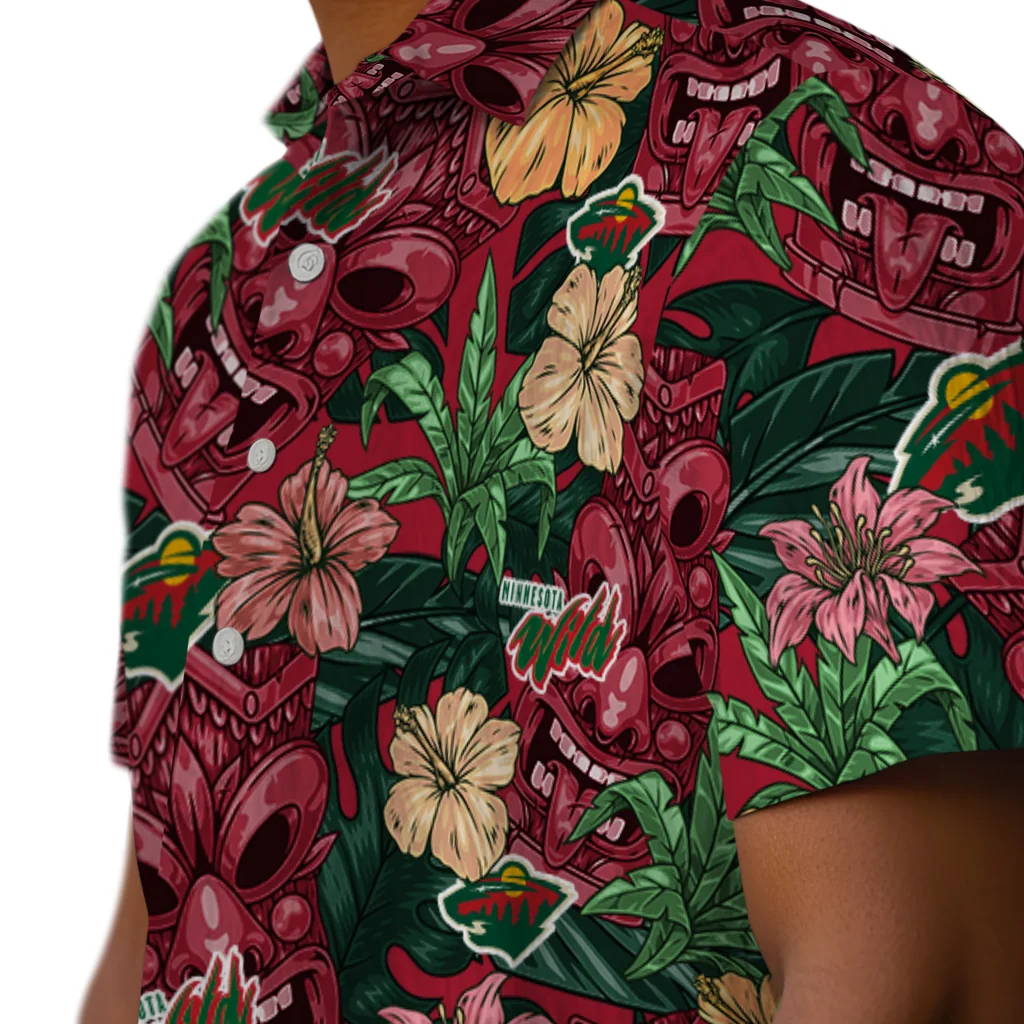 Minnesota Wild Hawaiian Shirt - Hibiscus Tiki Jungle minnesota wild tiki jungle red hawaiian shirts trendy