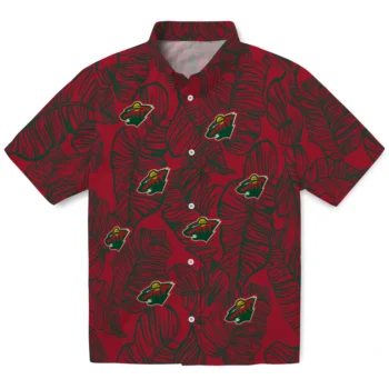 minnesota wild leaf outline red hawaiian shirts best selling