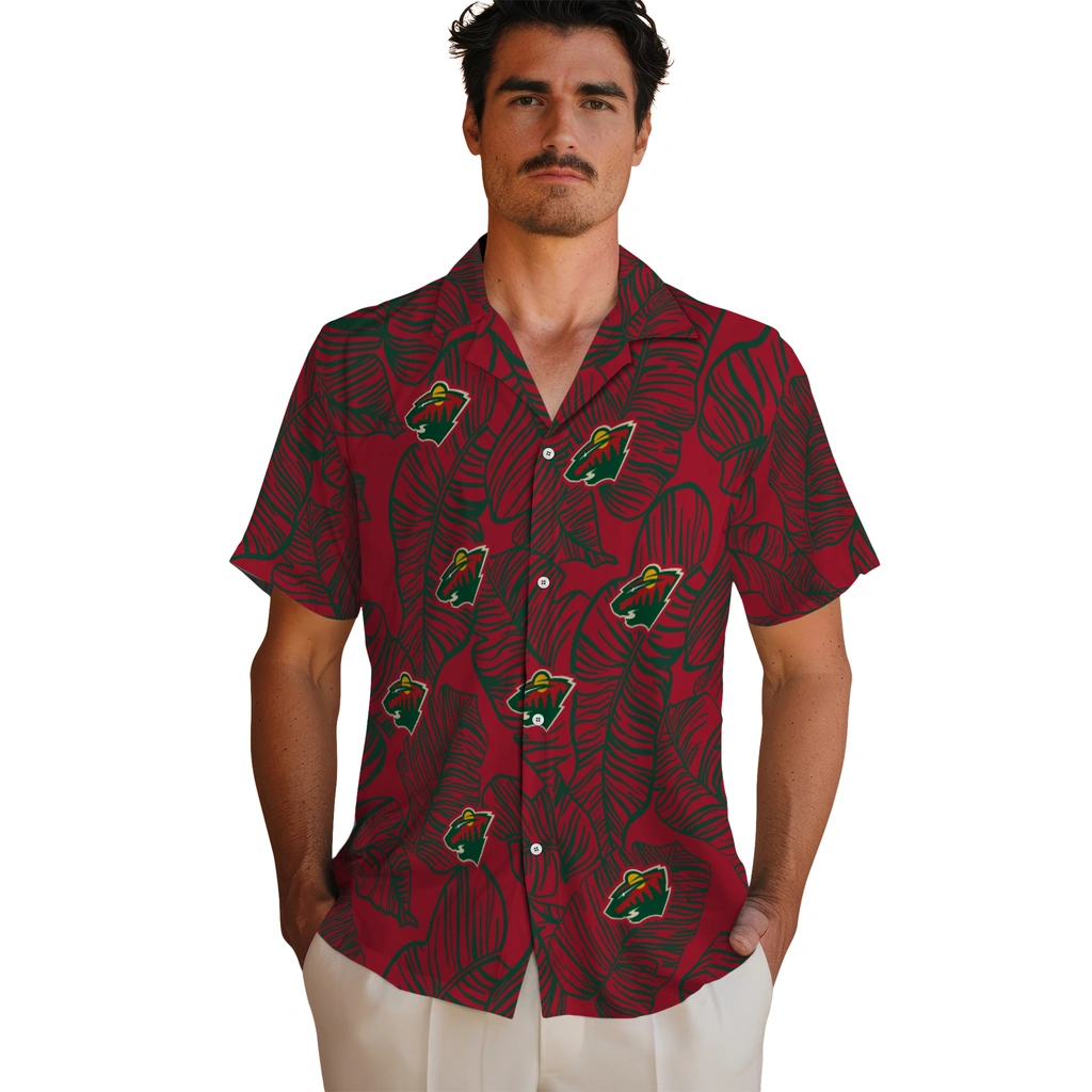 Minnesota Wild Hawaiian Shirt - Leaf Outline minnesota wild leaf outline red hawaiian shirts fashion forward