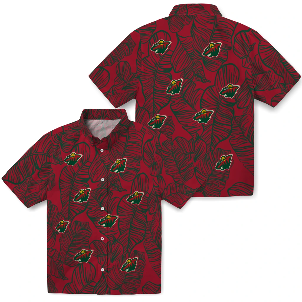 Minnesota Wild Hawaiian Shirt - Leaf Outline minnesota wild leaf outline red hawaiian shirts high quality