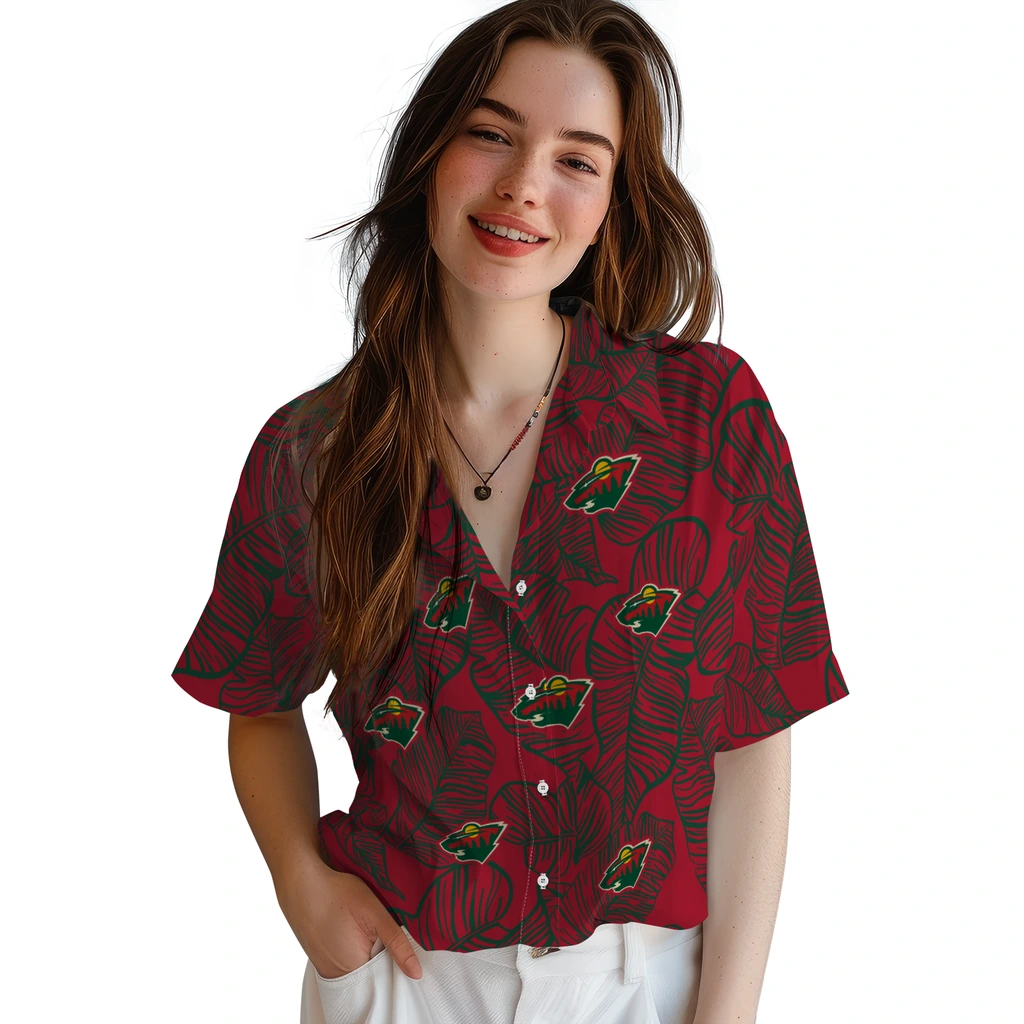 Minnesota Wild Hawaiian Shirt - Leaf Outline minnesota wild leaf outline red hawaiian shirts latest model