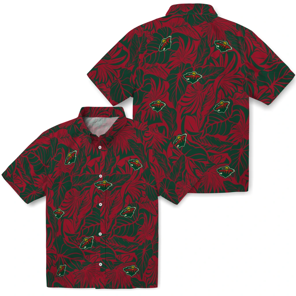 Minnesota Wild Hawaiian Shirt - Monstera Layer minnesota wild monstera layer red hawaiian shirts high quality